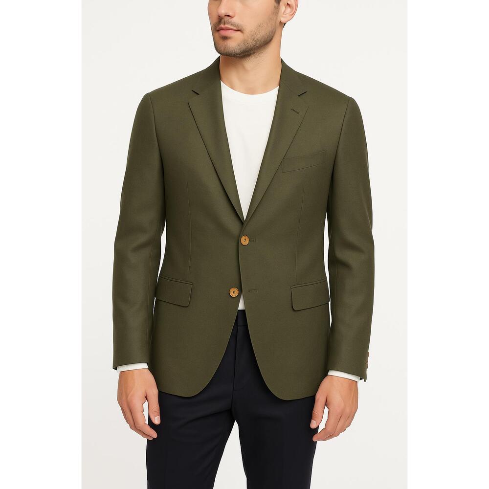 Hugo Boss Blazer 44R Harvard Olive Slim Fit Wood Buttons 3 Button Notched Lapel